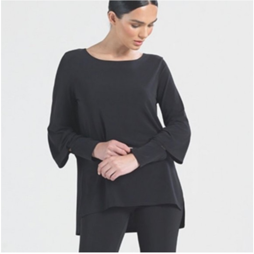Clara Sun Woo Signature Tunic black hi low peekaboo cuffs Size L